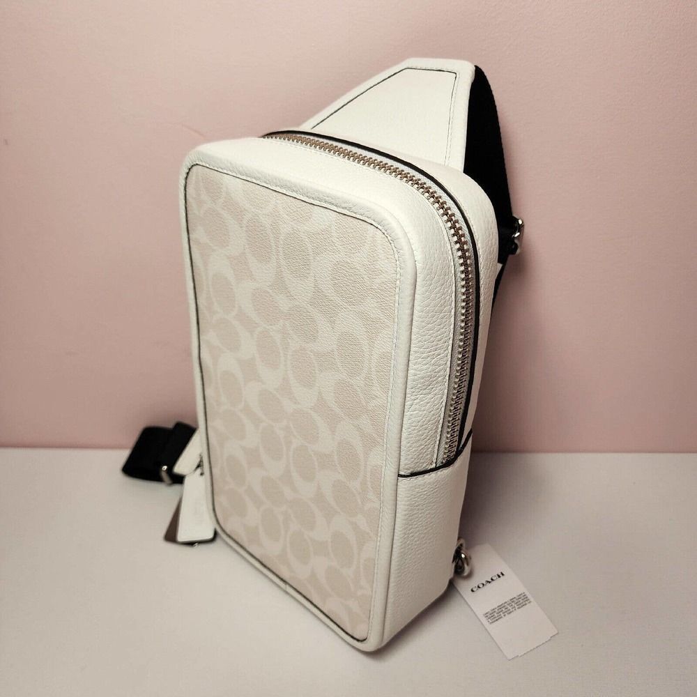NWT Coach C9867 Sullivan Pack Silver Chalk White Signature Canvas Leather - Picture 1 of 7